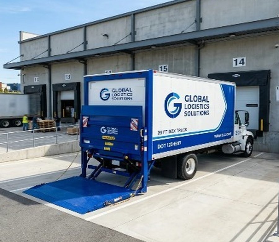 Commercial 26ft Box Truck with Liftgate at Loading Dock